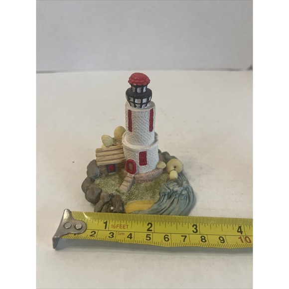 Lighthouse On The Shore With Seashells Waves Crashing Figurine 3” Ceramic - Picture 2 of 6